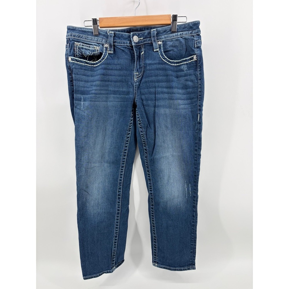 Vigoss, Heritage Fit, Denim Capris, Straight Leg, Embellished Pocket, Women 12